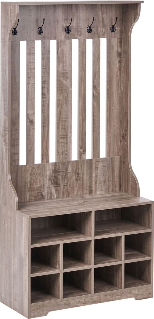BELIANI Garderobe mit Schuhfächern Dunkelbraun Spanplatte Holzoptik mit Schuhschrank Haken Aufbewahrung Flurset Flurmöbel