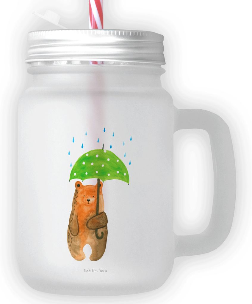 Mr. & Mrs. Panda Glas Bär Regenschirm - Transparent - Geschenk, Mason Jar, Partner, Familie, Liebe, Liebeskummer, Trinkgefäß, Pärchen, Mit Stro...