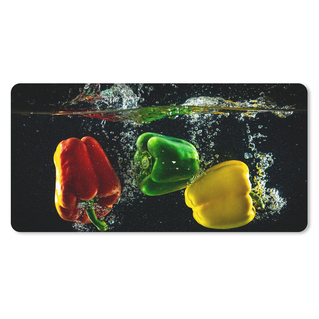 MuchoWow Schreibtischunterlage Paprika - Gemüse - Wasser - Schwarz - Rot - Grün - Gelb 80x40 cm - XXL Mauspad - Gaming Mauspad