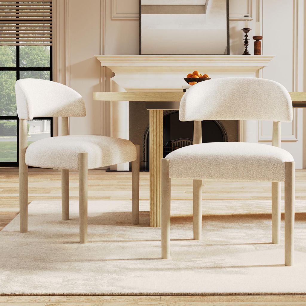 okwish 2 moderner Stil Esszimmerstühle,bequem und atmungsaktiv,boucle,Küchenstuhl,Schlichtes Design,für Esszimmer und Wohnzimmer,Natur