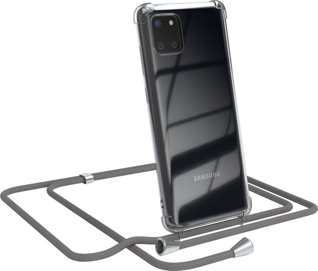 EAZY CASE Handykette kompatibel mit Samsung Galaxy Note 10 Lite, Handyhülle mit Umhängeband, Handykordel, Schutzhülle Clear, Band in Grau