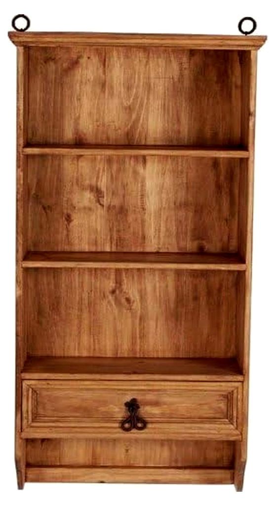 Gewürzregal im mexikanischen Landhausstil aus massivem Pinienholz, 45x107x22 cm, honigfarben