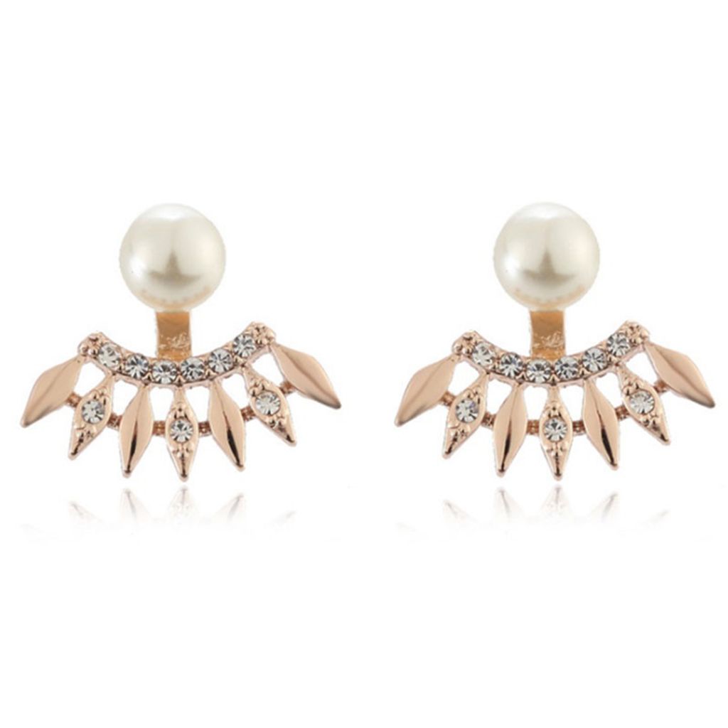 Frauen Ohrringe Party Schmuck Faux Perle Strass Süße Ohr Jacke Ohrstecker Geschenk-Roségold