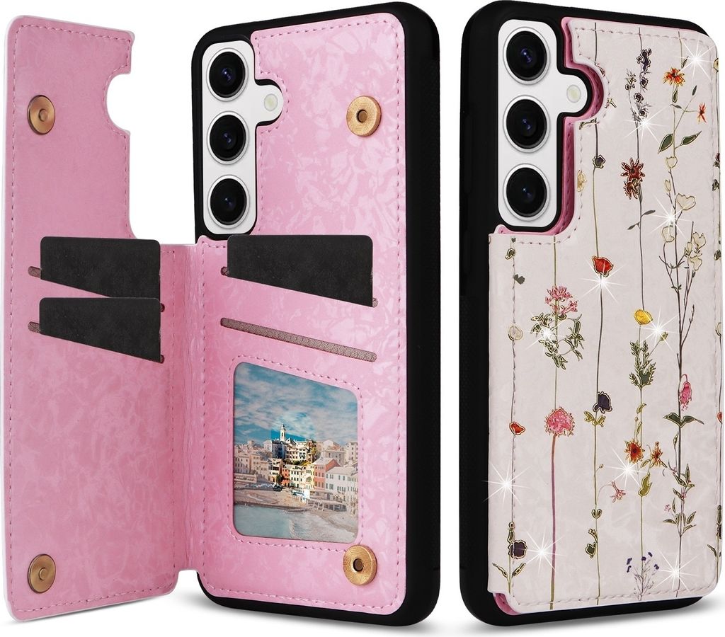 Für Samsung Galaxy S24 RFID Anti Datenklau Hülle Tasche Blumen TPU Hülle Tasche Smart Cover Motiv 2