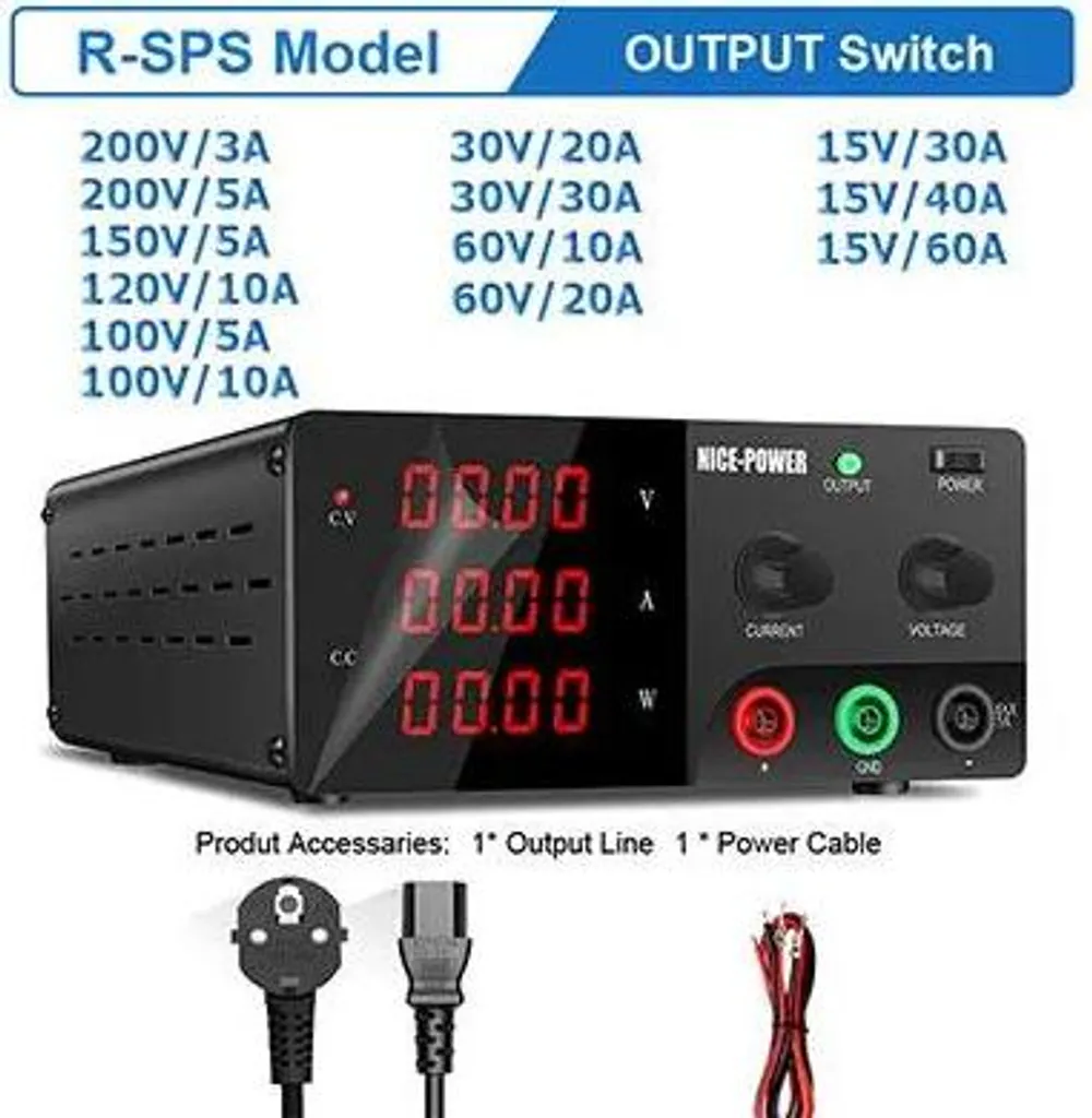 Alimentation CC Variable 60V 10A Haute Précision - Sortie Unique Noire