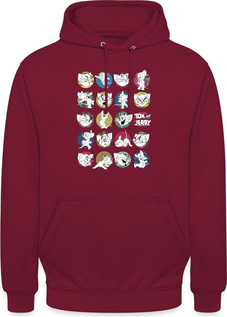 Spreadshirt Tom Und Jerry Ikonische Ausdrücke Uni Hoodie, L, Bordeaux
