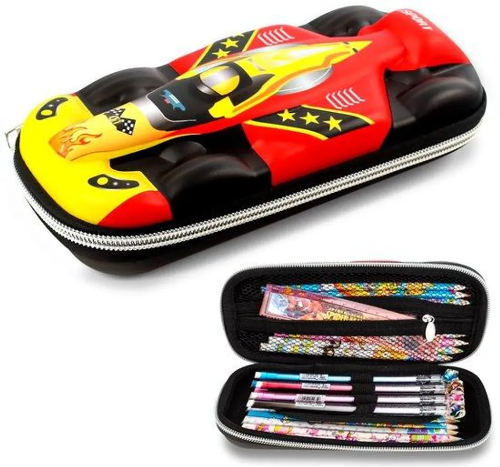 Trousse scolaire voiture de course 3D rouge grand volume pour garçons