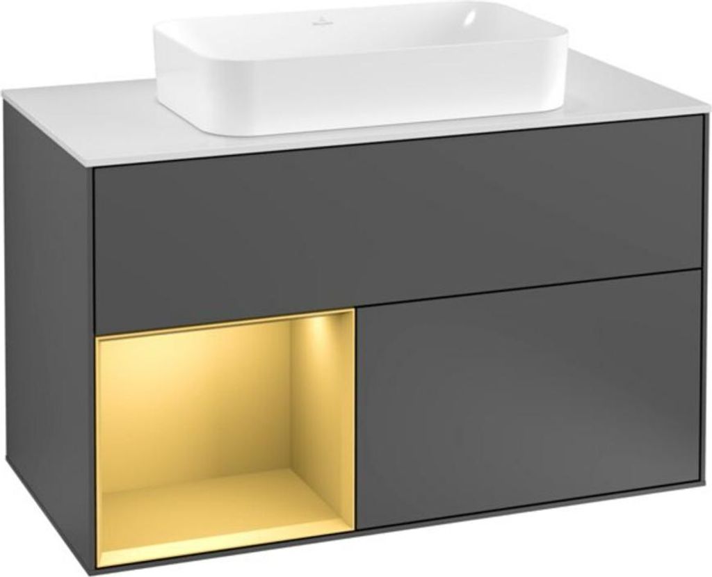 V&B Waschtischunterschrank Wandbeleuchtung Finion 100, Pl wh. m, Reg li gol m, Anthrac. m