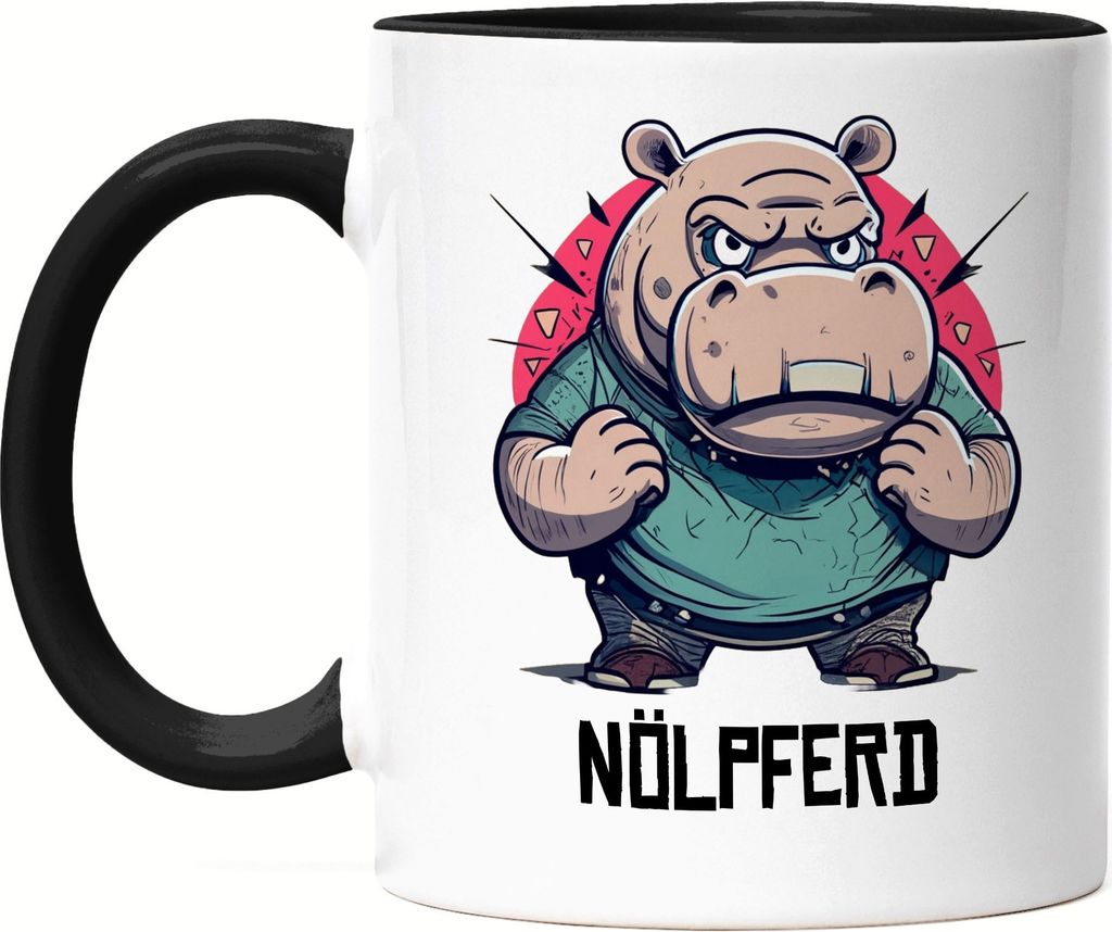 Nölpferd Tasse Schwarz Wortwitz Geschenk Nilpferd Nörgeln Produktbild 