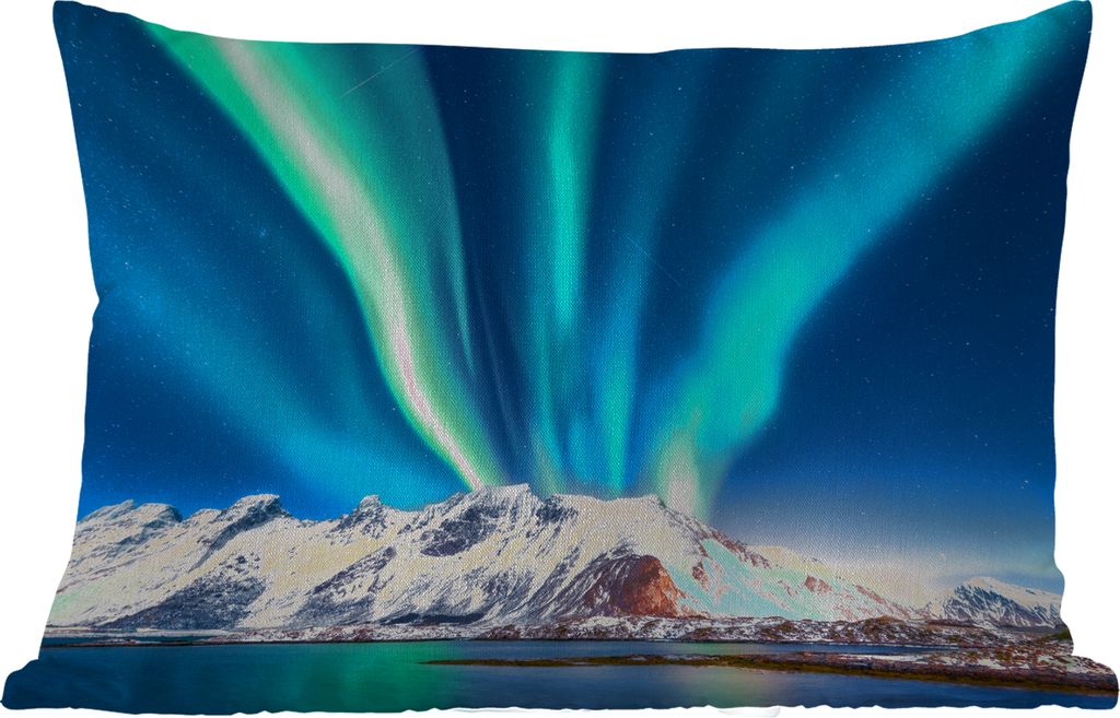 MuchoWow Outdoor Kissen - Noorlicht - Wasser - Schnee - Spiegelung - 60x40 cm - Wetterfest - Lounge Kissen - Zierkissen - Kissen für Innenräume