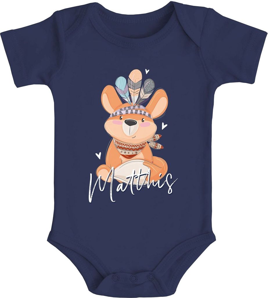 Baby Body mit Namen personalisiert Fuchs Boho-Stil Aufdruck Print kurzarm Baumwolle SpecialMe navy 12-18 Monate
