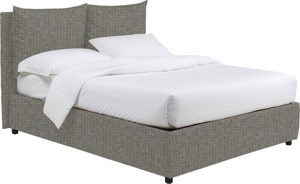 Dmora Bett Halbtor Erchie Grau Asche, Abnehmbarer Bezug mit Stauraum