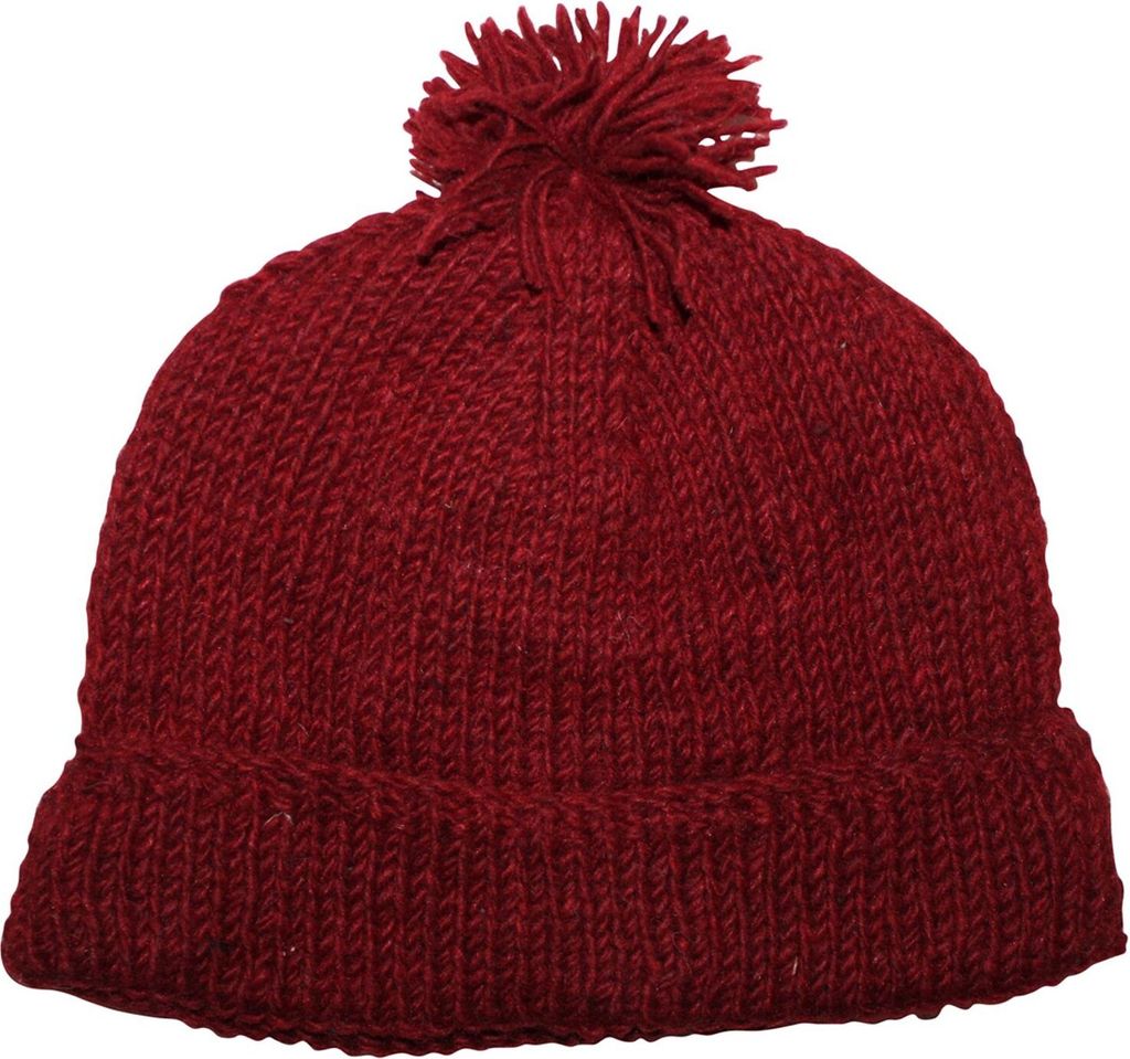 Wollmütze mit Bommel - rot - warme Strickmütze - Bommelmütze