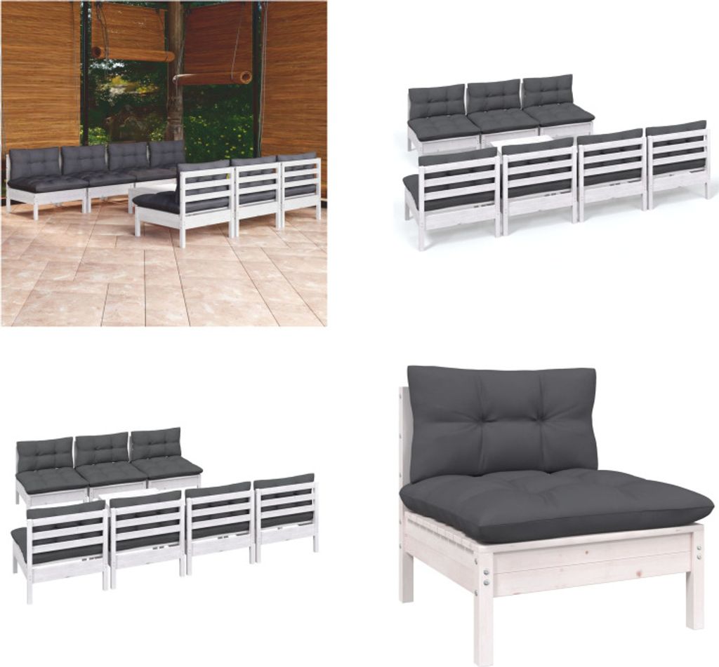 vidaXL 8 tlg. Garten Lounge Set mit Anthrazit Kissen Kiefernholz - Garten-Lounge-Set - Garten-Lounge-Sets - Gartenmöbel-Set - Gartenmöbel-Sets