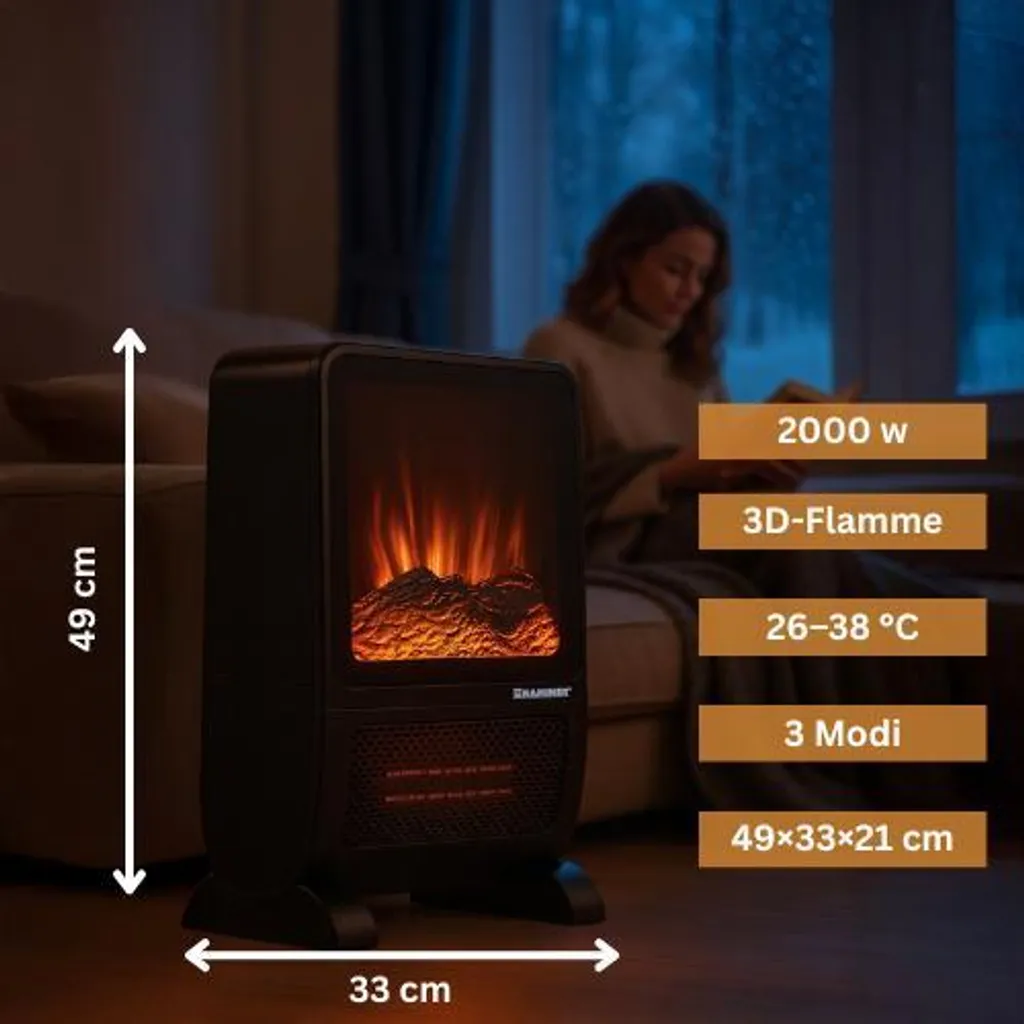 Radiateur soufflant céramique LCD avec thermostat réglable et mode 3D