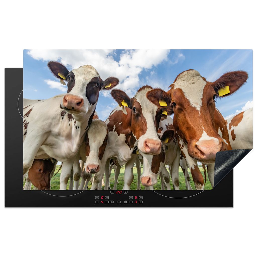 KitchenYeah Herdabdeckplatte Kühe - Tiere - Weide - Natur , 85x52cm, Küche Deko, Glaskeramikkochfeld Herdabdeckung, Abdeckplatte fùr Kochfeld