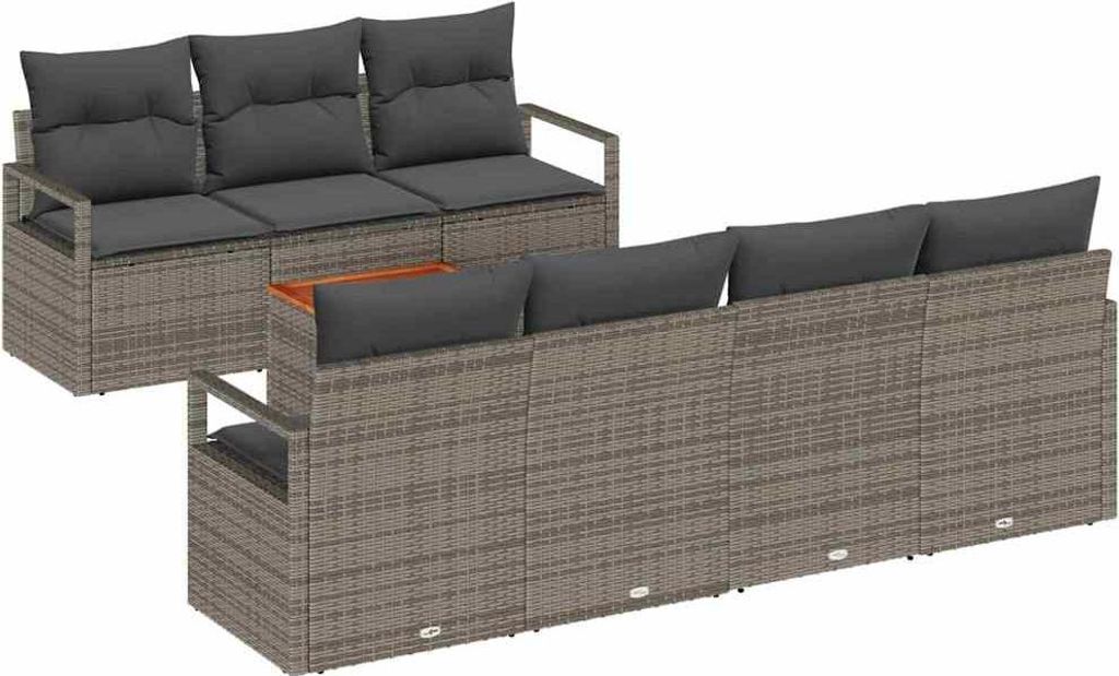 Gartensofa-set mit Kissen 8 pcs Grau Poly-Rattan