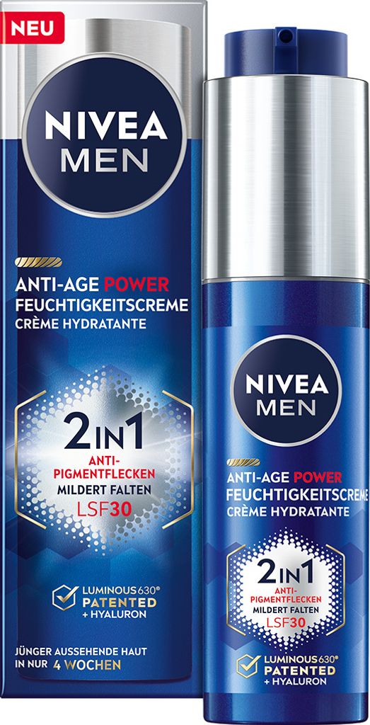 NIVEA MEN Anti-Age 2in1 Power Feuchtigkeitscreme Hyaluron LUMINOUS630 50ml
