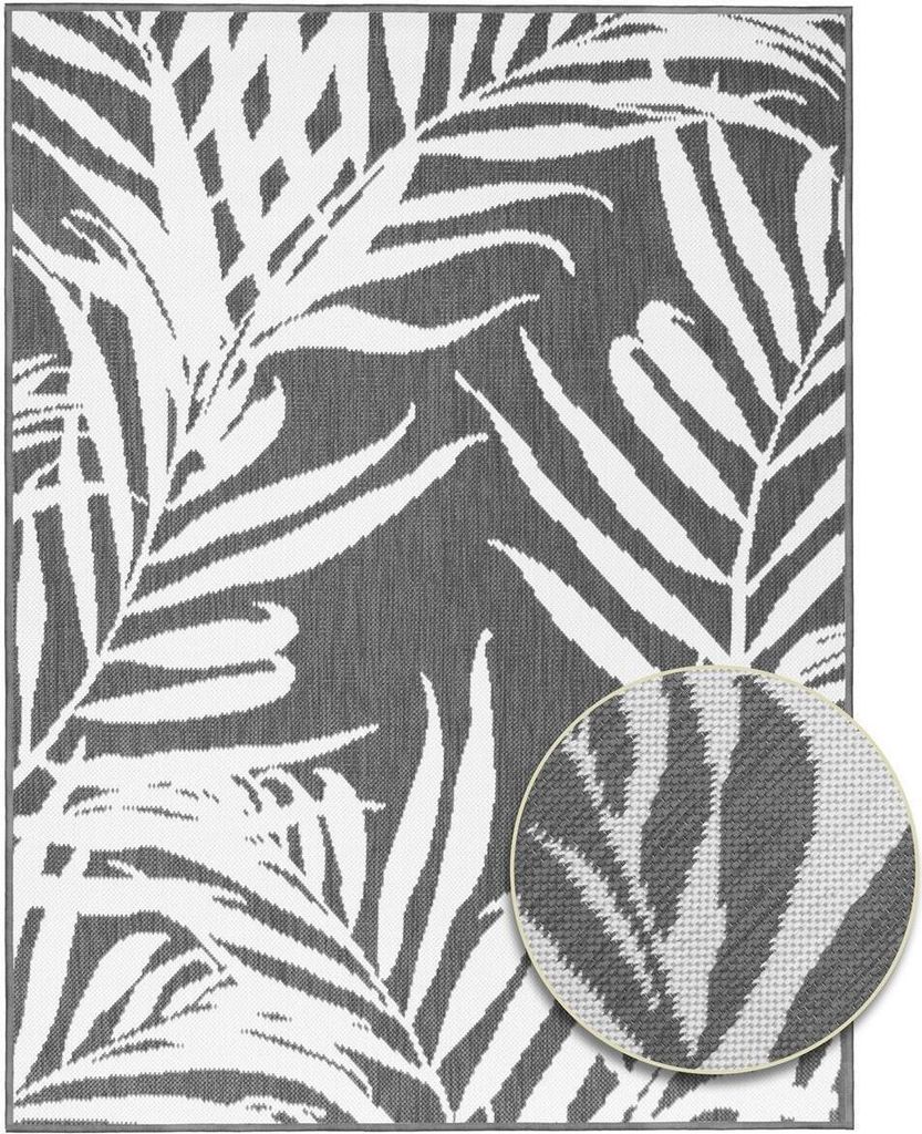 Primaflor Indoor- & Outdoor-Teppich REVERSO Palmen Grau 160x220cm - Wetterfester Wendeteppich - Flachgewebte Lounge Teppich für Balkon & Terrasse