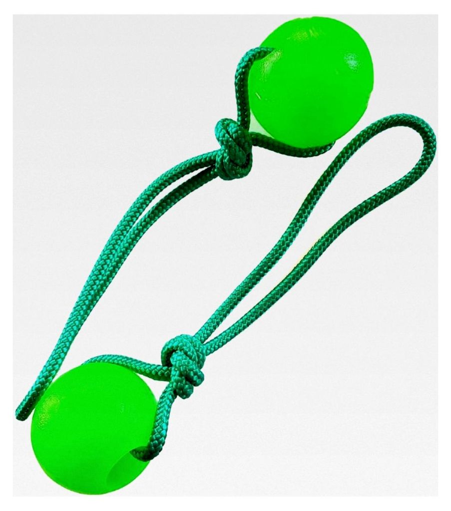 Hundeball mit Schnur | 2er Set Hundespielzeug Ball | schwimmfähig und robust | geräuschlos | 76 mm, grün