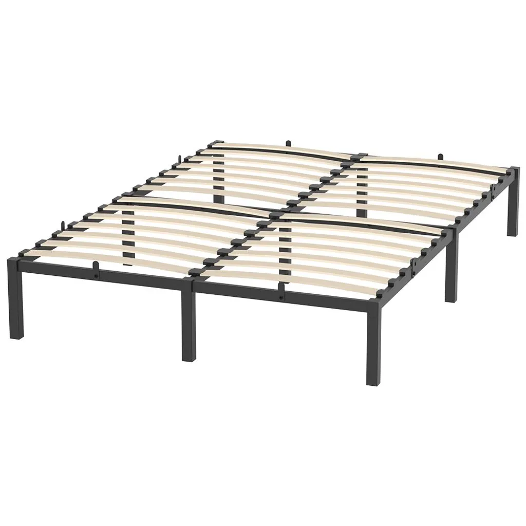 Cadre de lit double 140x200 cm en acier noir avec sommier intégré