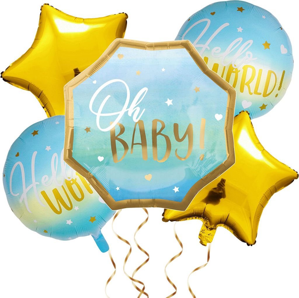 Oblique Unique Folien Luftballon Set Oh Baby! Hello World! Folienballon Baby Ballon für Baby Shower Party Deko für Jungen