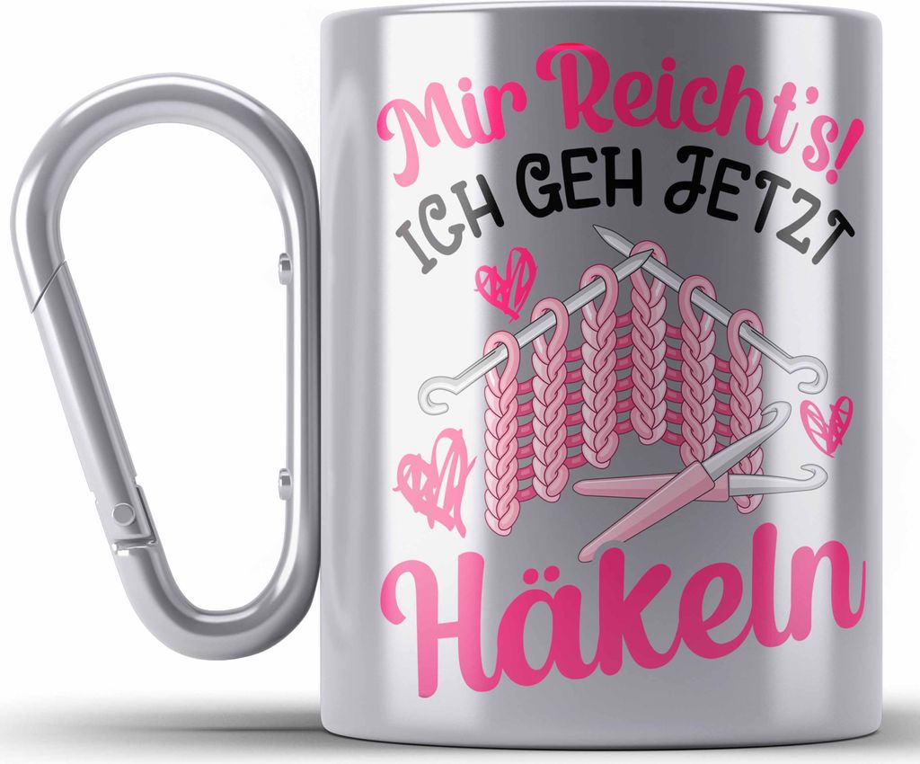 Trendation - Häkeln Zubehör Edelstahl Tasse Karabiner Geschenk Stricken Geschenke Häkel Oma Mir Reichts Ich Geh Häkeln (Silber)