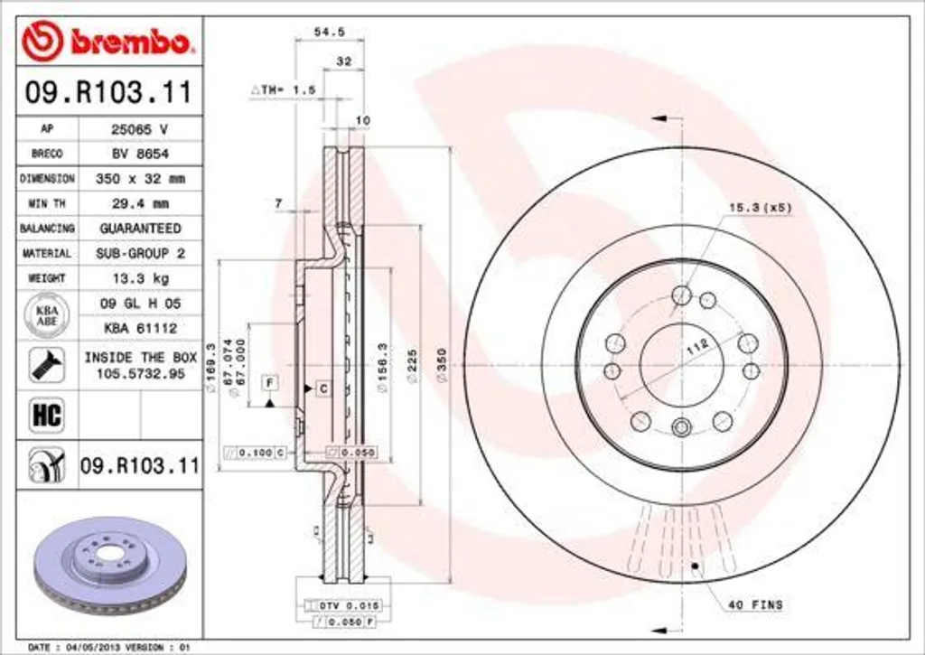 Brembo 09.R103.11 Disque de Frein Mercedes Classe GL ML R OE 1644210512