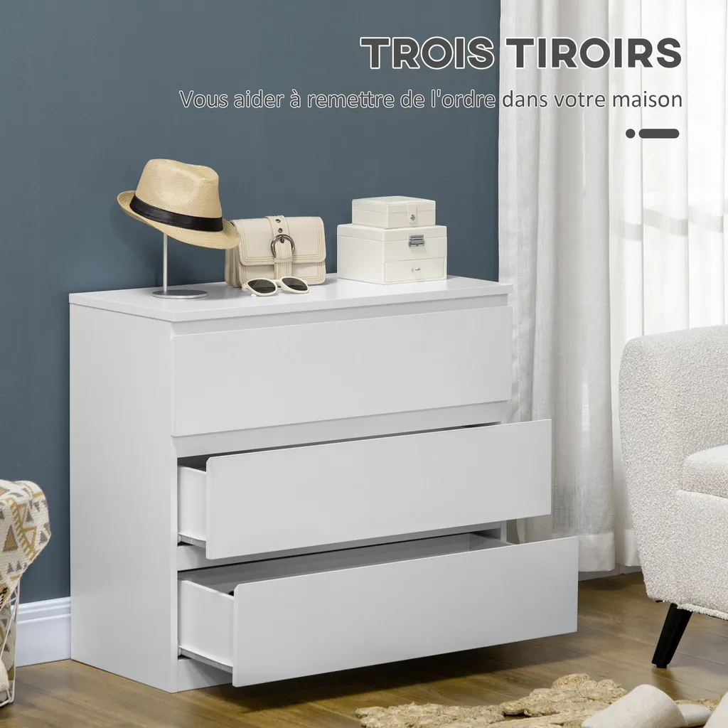 Petit buffet de chambre à 3 tiroirs commode de rangement bois clair