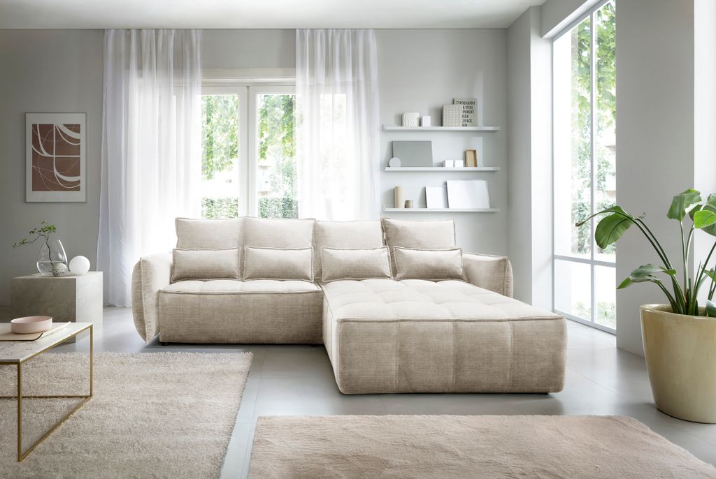 Ecksofa Dano mit Schlaffunktion in Flauschvlies - Produktbild 