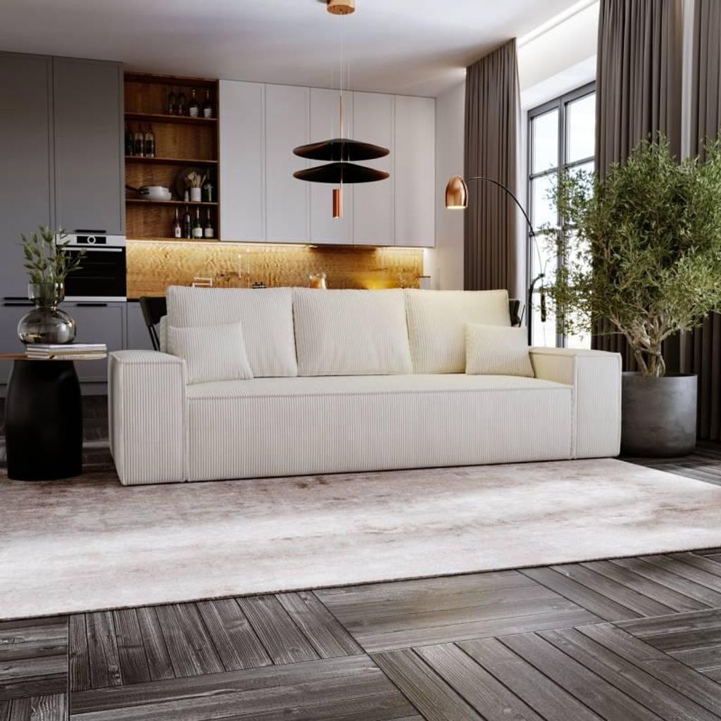 Modernes Sofa Magma mit Bettkasten und Schlaffunktion, beige
