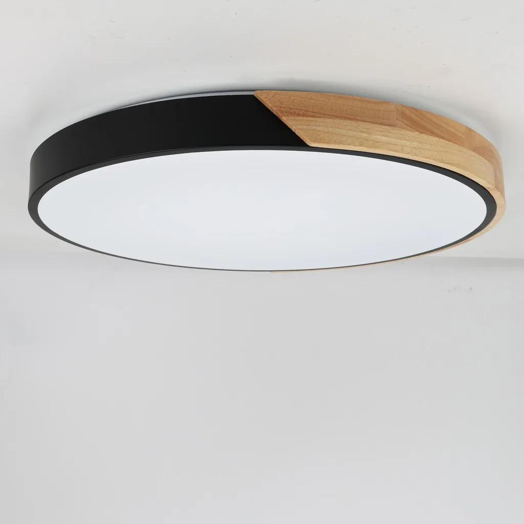 Plafonnier LED salon et chambre KUMO 40W Ø50cm bois noir lumière CCT