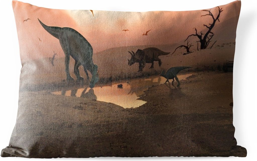 MuchoWow Outdoor Kissen - Dinosaurier - Wilde Tiere - Zeichnung - Kinder - Kind - 50x30 cm - Wetterfest - Lounge Kissen - Sofa kissen - Wohnzimme...
