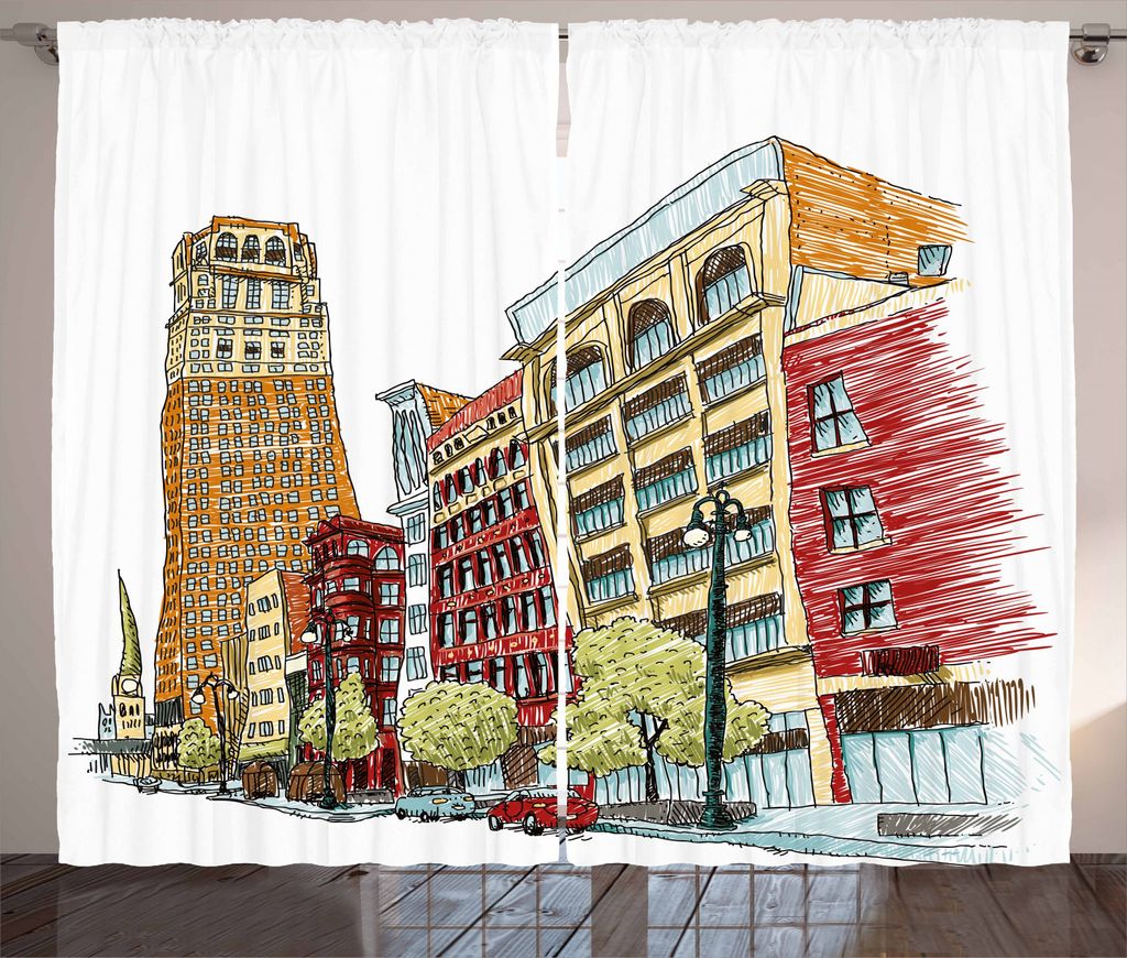ABAKUHAUS Detroit Rustikaler Vorhang, Woodward Avenue Stadt, Wohnzimmer Universalband Gardinen mit Schlaufen und Haken, 280 x 245 cm, Mehrfarbig