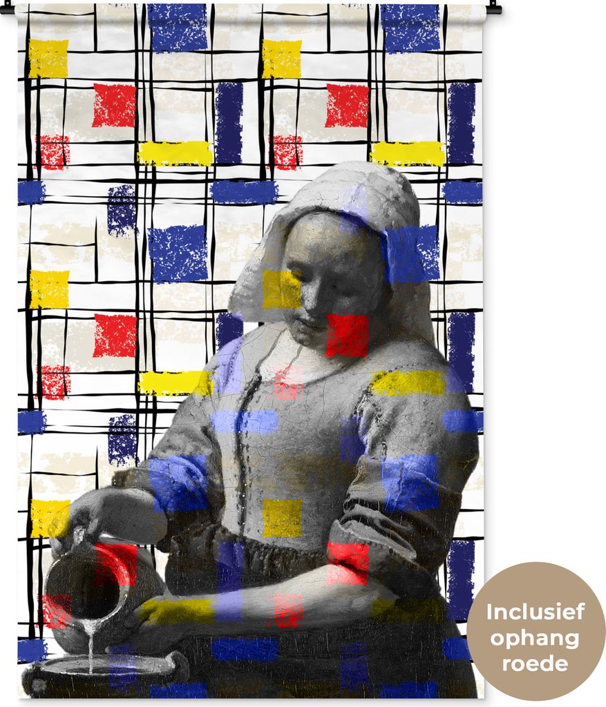 MuchoWow Wandteppich Wandbehang Milchmädchen - Mondrian - Collage 120x180 cm Tapisserie Dekoration Wandtuch - Schlafzimmer - Dekorationen für d...