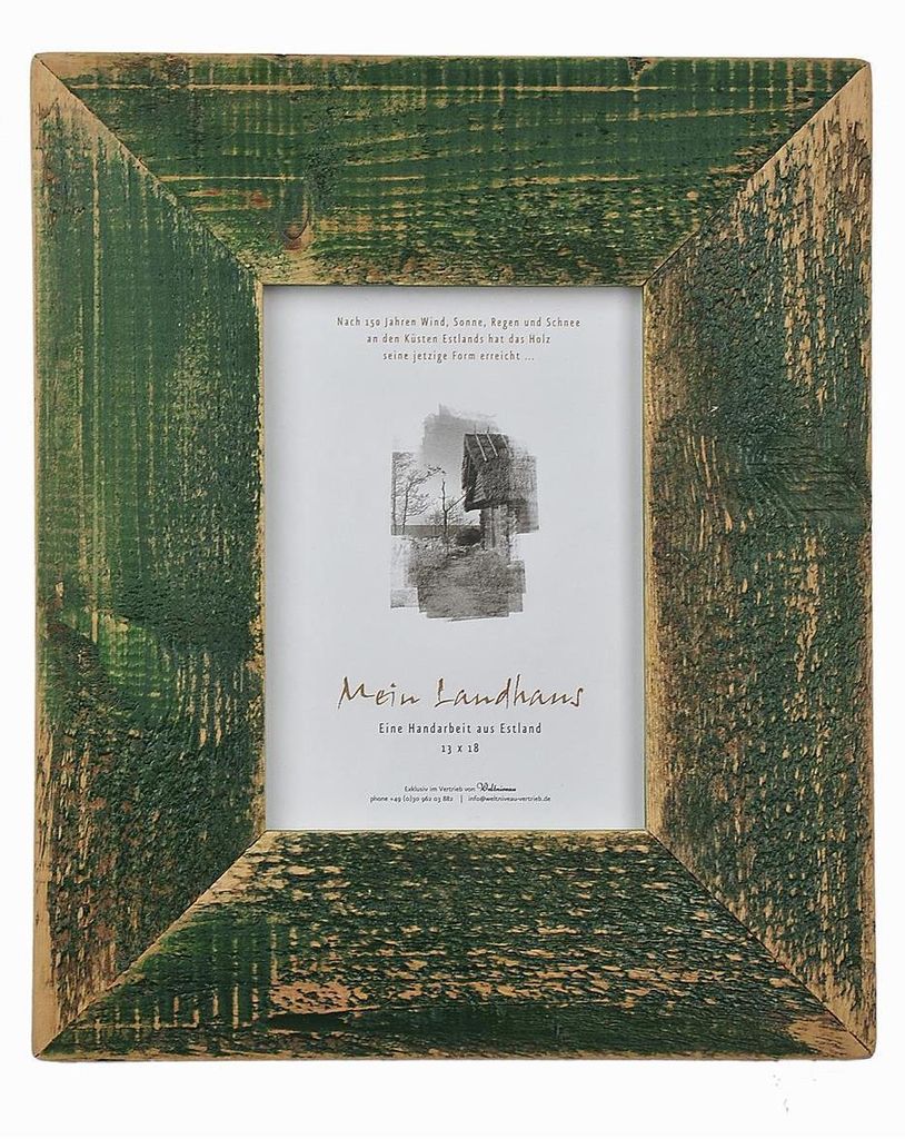 Landhaus Bilderrahmen aus recyceltem Alt-Holz Grün 60x80 cm, Vintage rustikal, 7 cm breite Leiste
