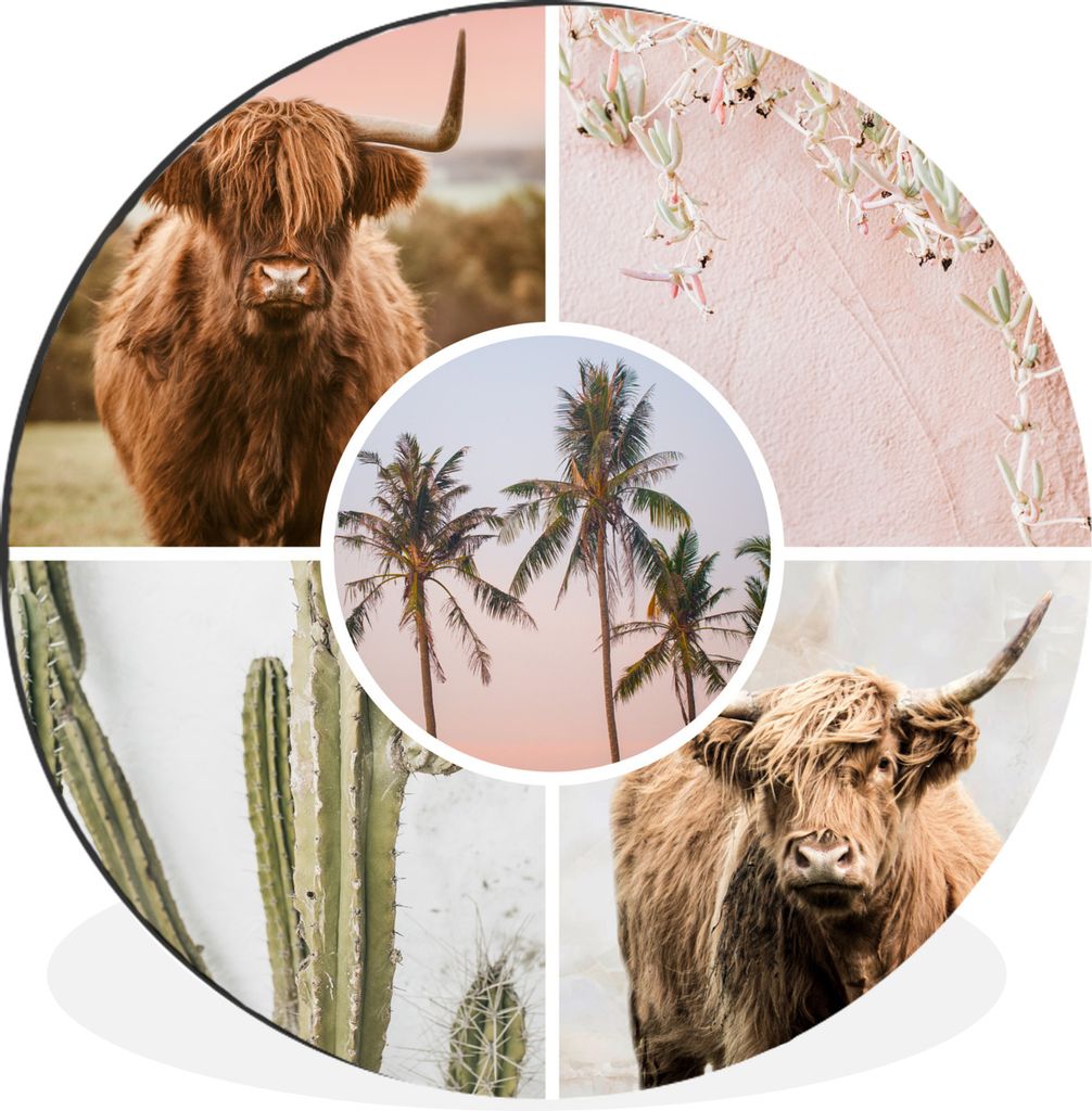 MuchoWow Aluminium Wandkreis Schottische Highlander - Collage - Pflanzen Ø 30 cm Wanddeko Modern Wohnzimmer - Wand Bild - Wohnzimmer - Runde Bil...