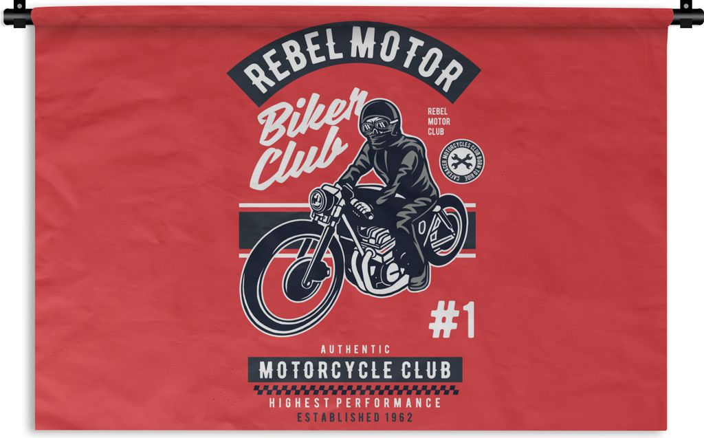 MuchoWow Wandteppich Wandbehang Motorrad - Mann - Retro - Zitat 150x100 cm Tapisserie Dekoration Wandtuch - Waschbar - Tapisserien - Wand-Decke