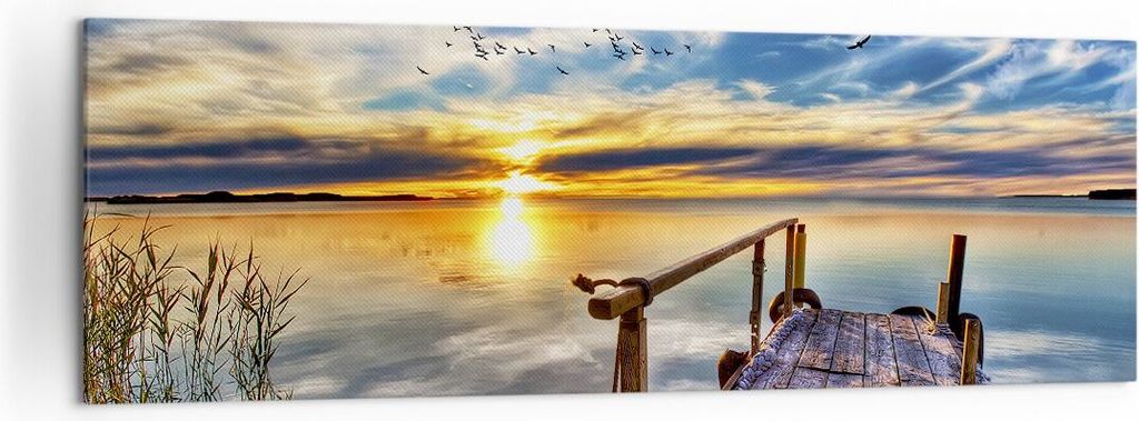 Bild auf Leinwand - Leinwandbild - See Brücke - 160x50cm - Wand Bild - Wanddeko - Wandbilder - Leinwanddruck - Bilder - Kunstdruck - Wanddekoratio...