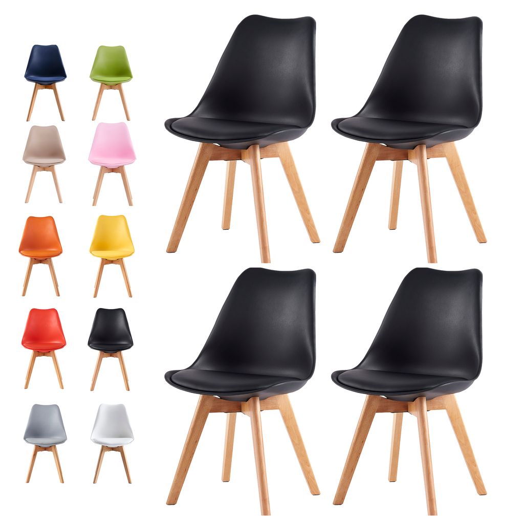 A collection of chairs in various colors displayed in a grid.
