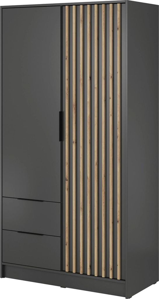 Kleiderschrank Stilo Graphit Grau mit Lamellen – 105 cm, 2 Produktbild 