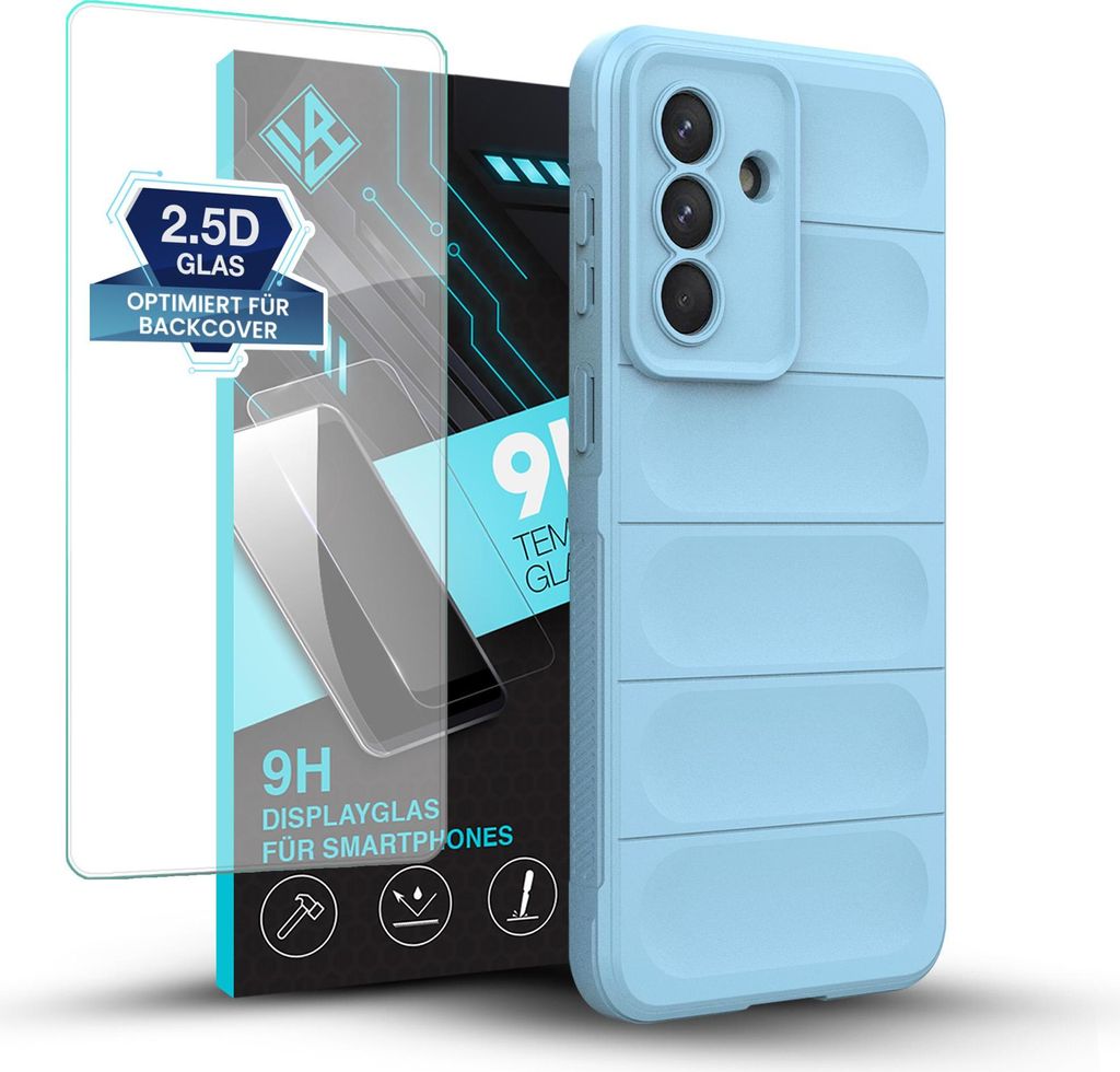Handy Hülle für Samsung Galaxy A57 5G mit 9H Displayglas Displayschutz Plus Grip Case Cover Schutzhülle Softgrip Farbe: Hellblau