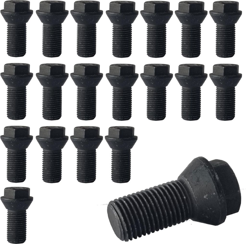 20x Radschraube M14x1,5 Kegelbund 60° schwarz 25 mm | Schlüsselweite 17 mm