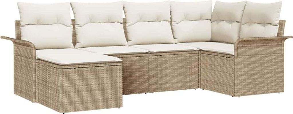 Gartensofa-set mit Speicher 6 pcs Beige Poly-Rattan