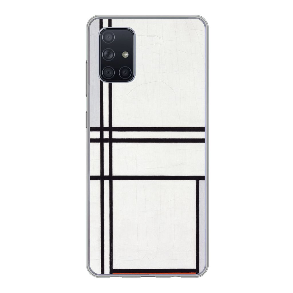 MuchoWow Handyhülle Schutzhülle Hülle für Samsung Galaxy A51 Komposition 1 mit Rot und Grau - Piet Mondrian Silikon Softcase Handy Hülle - S...