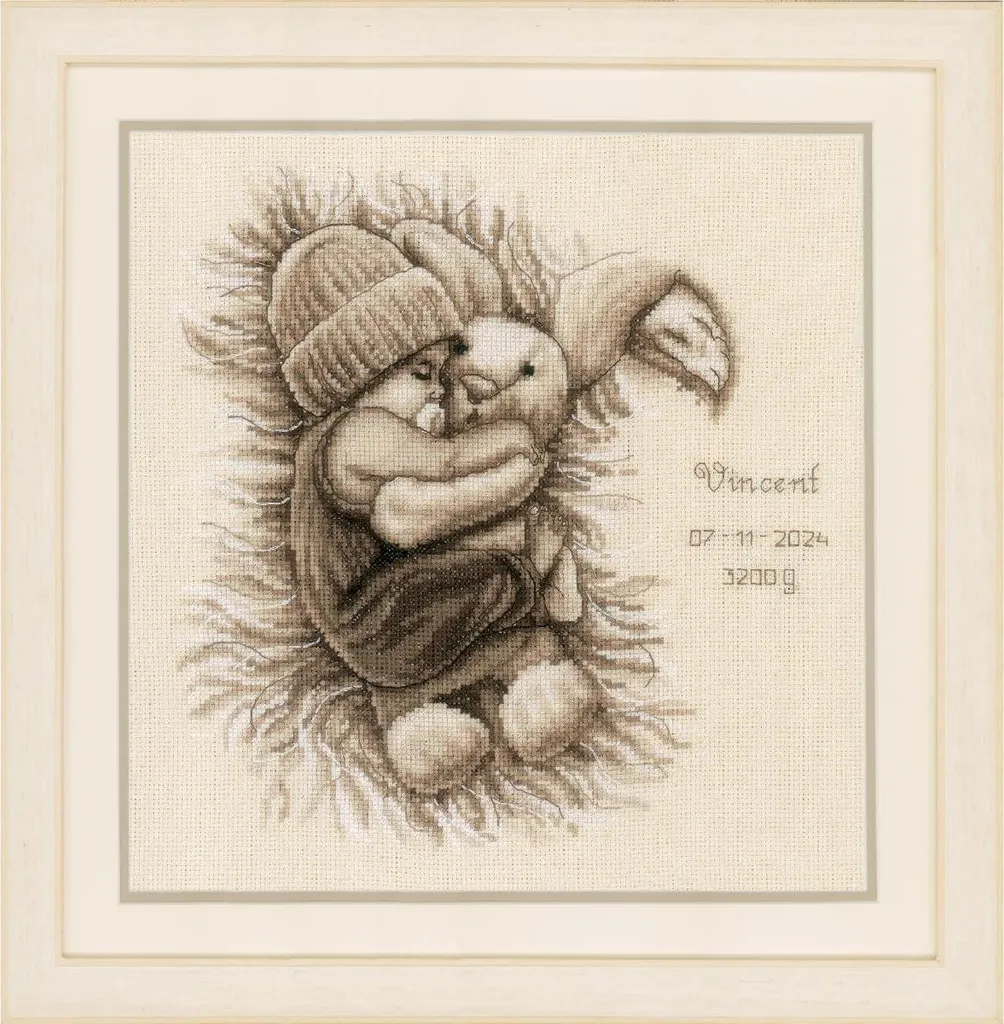 Broderie Vervaco Bébé au lapin 29x29cm - Toile Aïda et fils inclus