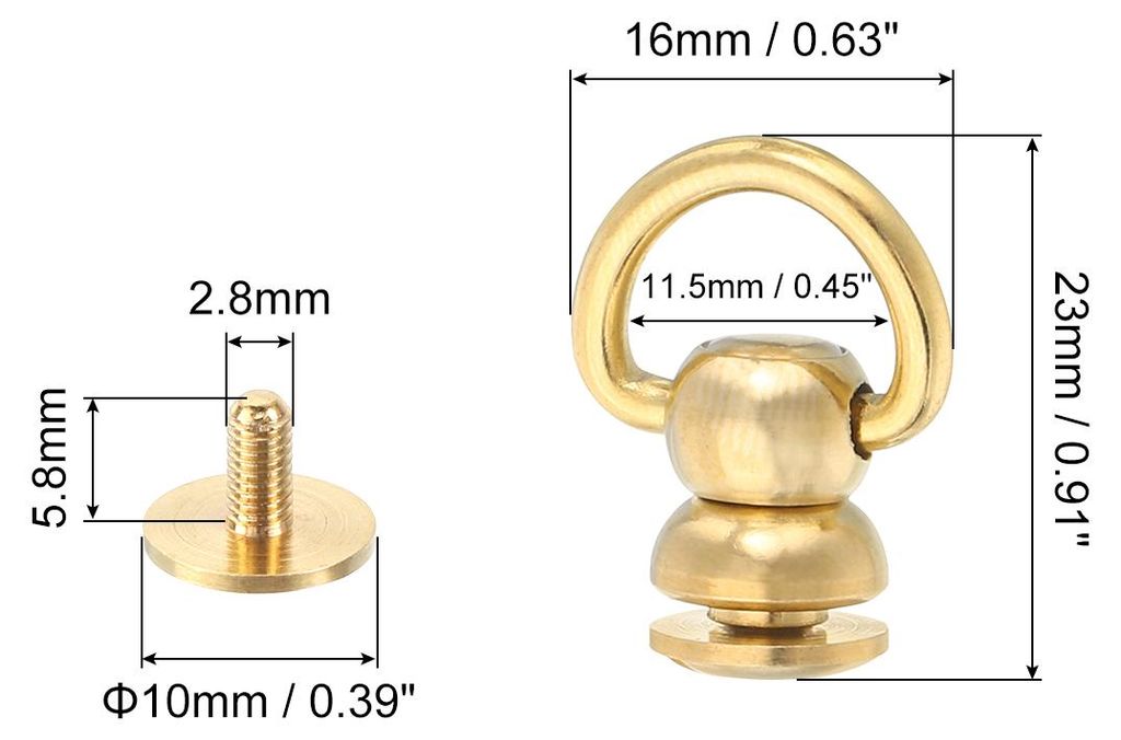 4 Stš¹ck Messingnieten Schraube, 11,5 mm Massiv Messing D-Ring Kugelnieten 360 Grad drehbare Nieten Schraube fš¹r Geldb?rse Gš¹rtel Handtasch...