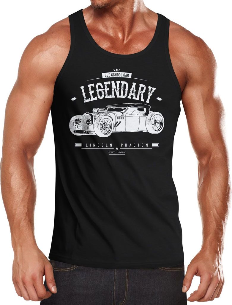 Herren Tanktop Hot Rod Retro Auto Car Oldschool Rockabilly Muskelshirt AchselshirtMoonworks schwarz M