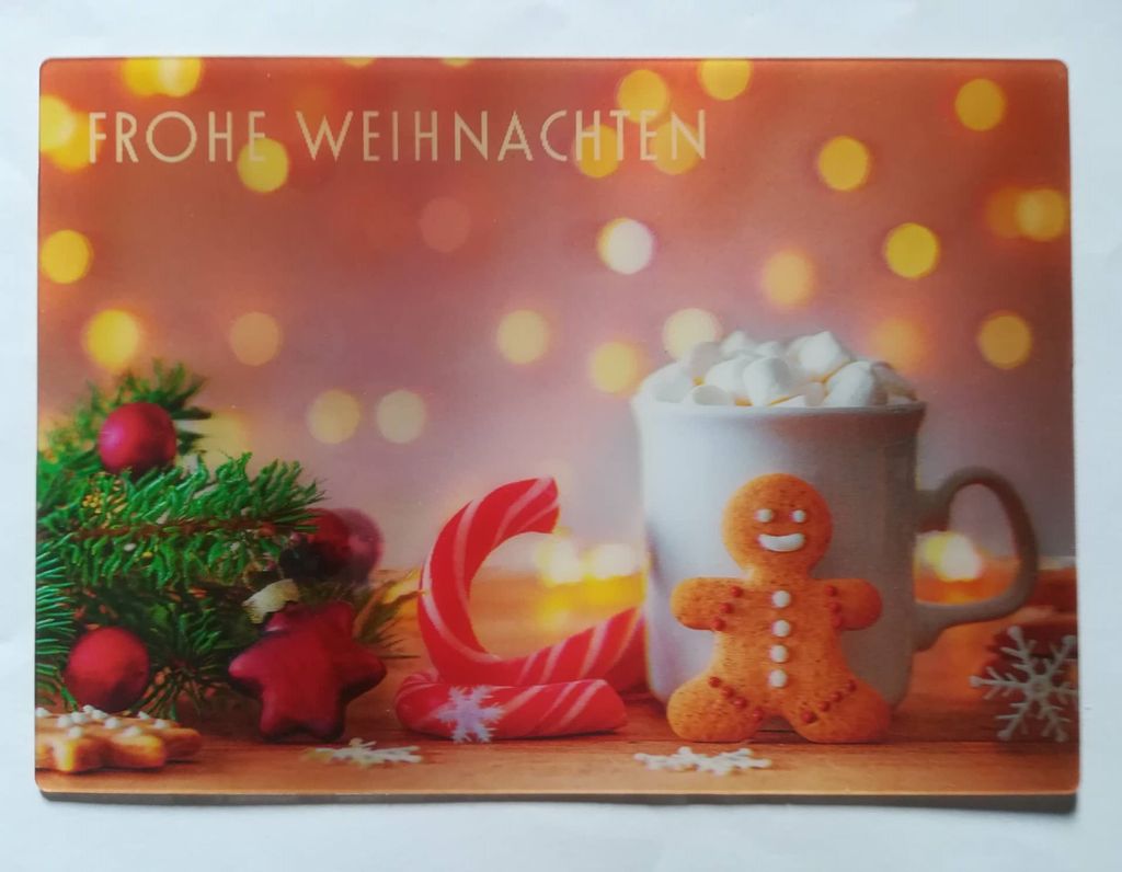 3 D Ansichtskarte Weihnachtsleckereien, Postkarte Wackelkarte Hologrammkarte Weihnachten