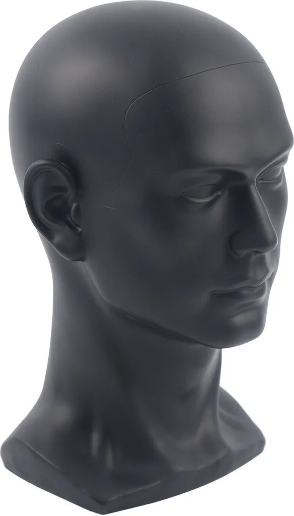 Tête de mannequin noire pour magasin - Modèle robuste perruque homme